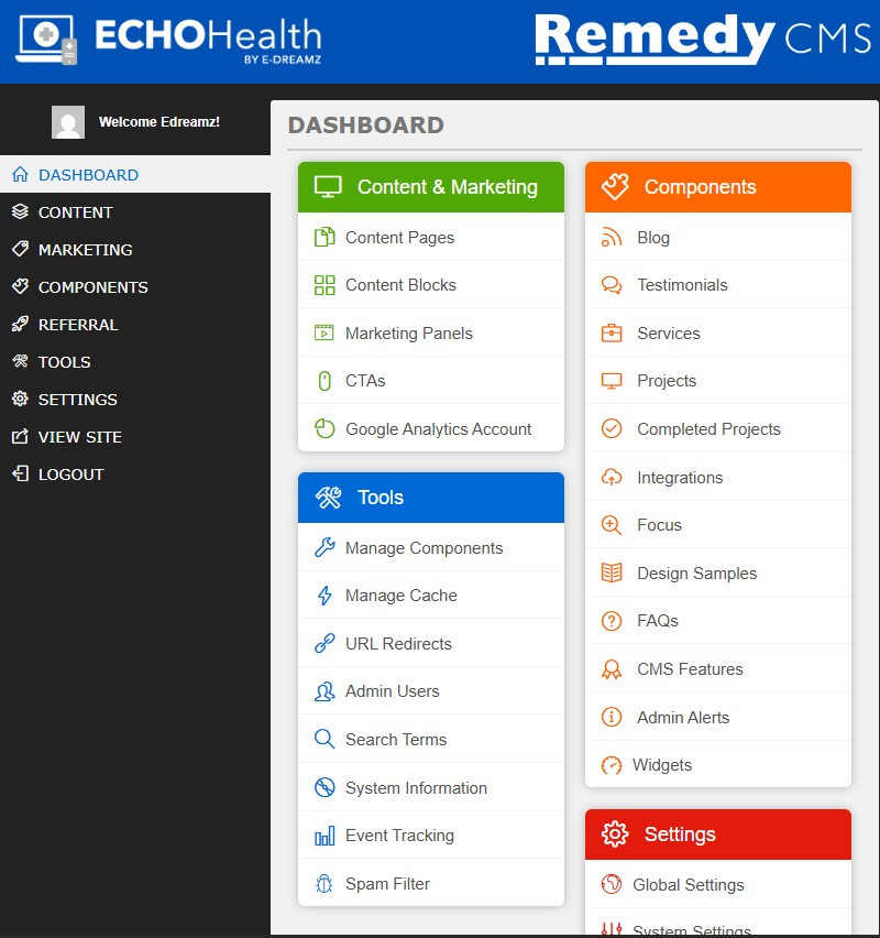 Remedy CMS Admin Dashboard