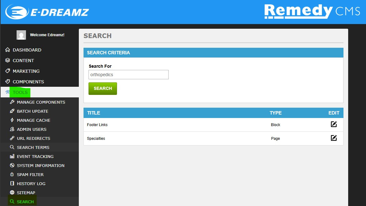 Remedy CMS Admin Search Tool